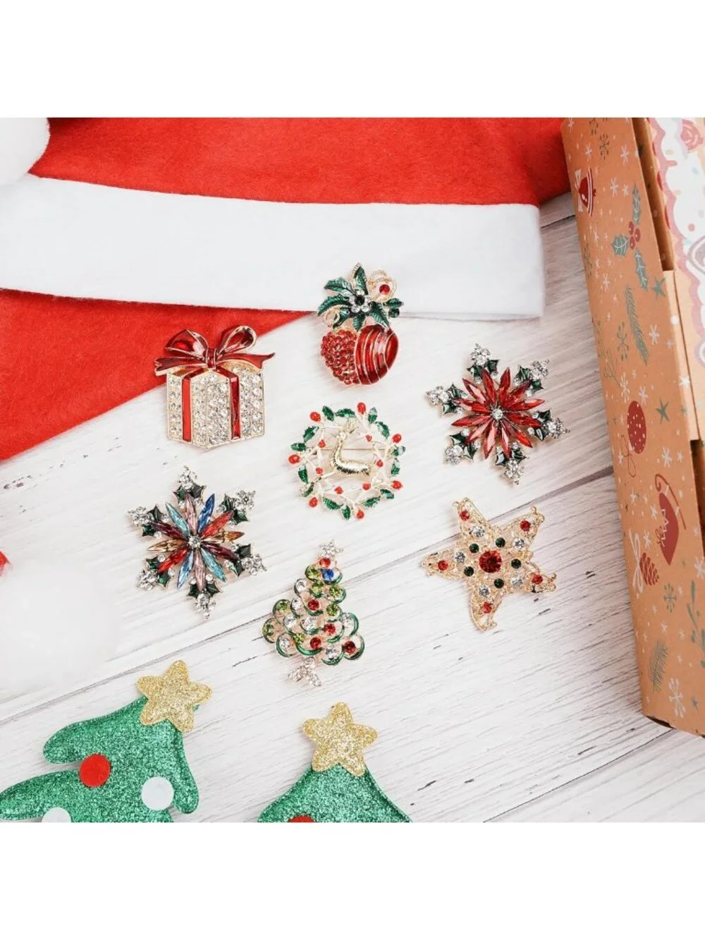 12PCS Festive Christmas Brooch Set for Women - Holiday Pins & Accessories